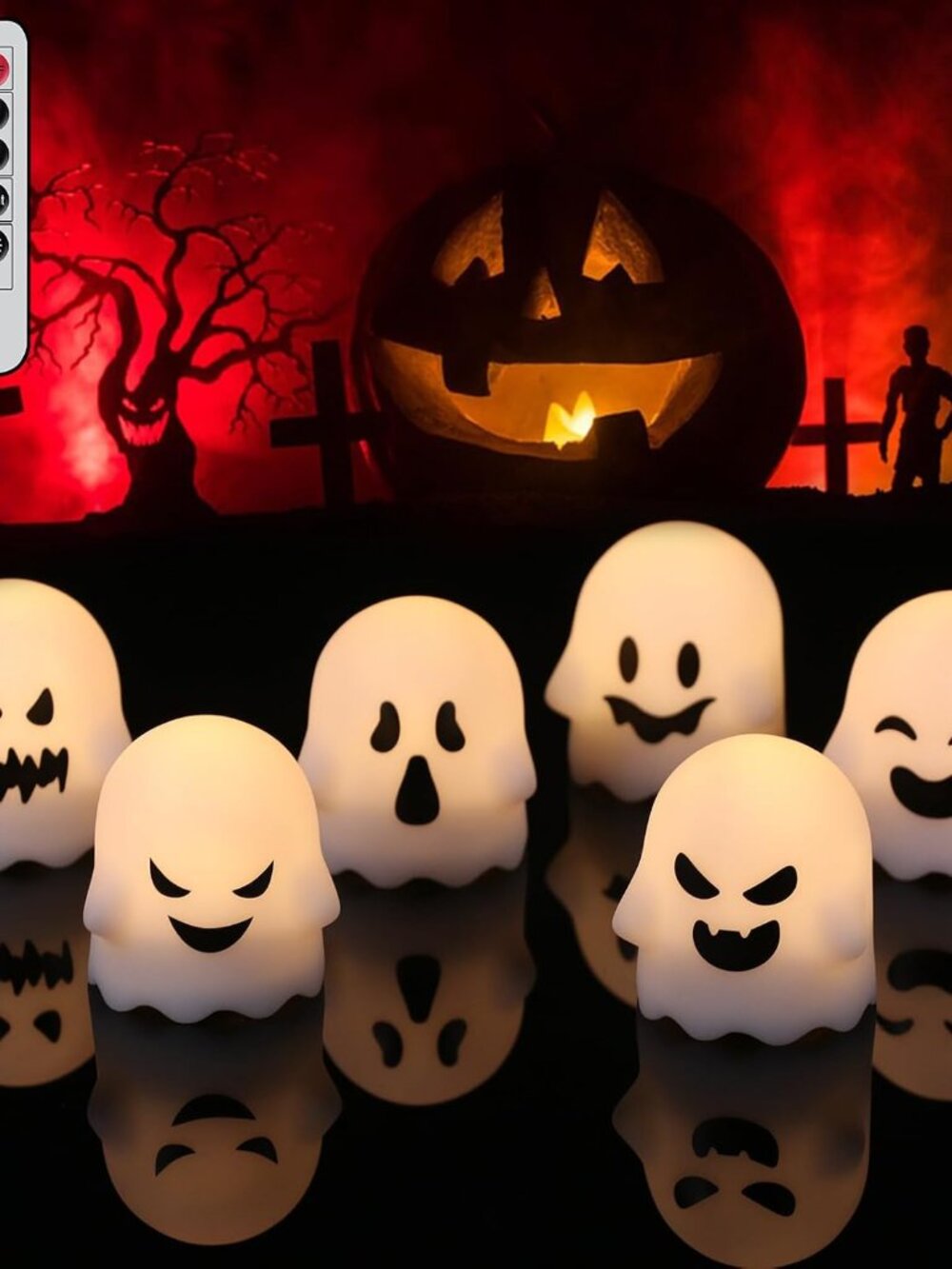 Halloween Ghost Lights Flameless Votive Candles with Remote Timer